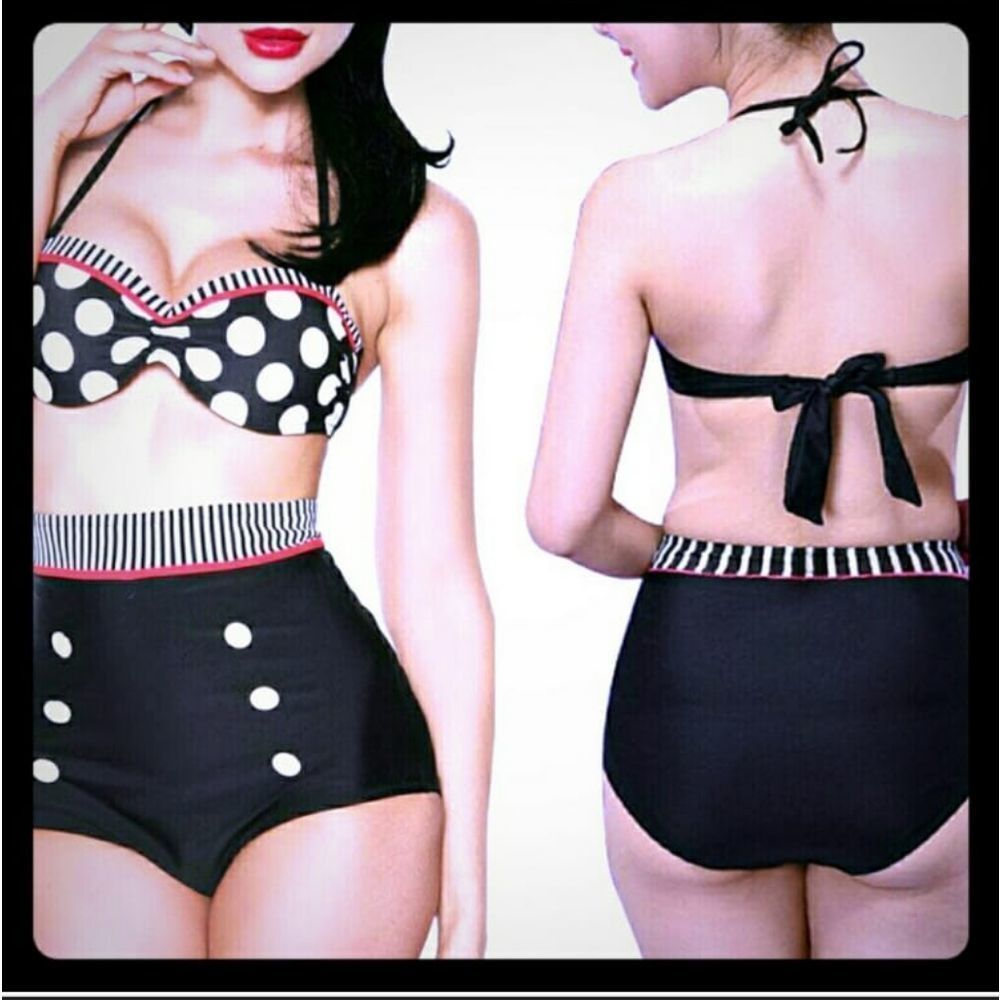 black and white high waist polka dot Swimsuit
